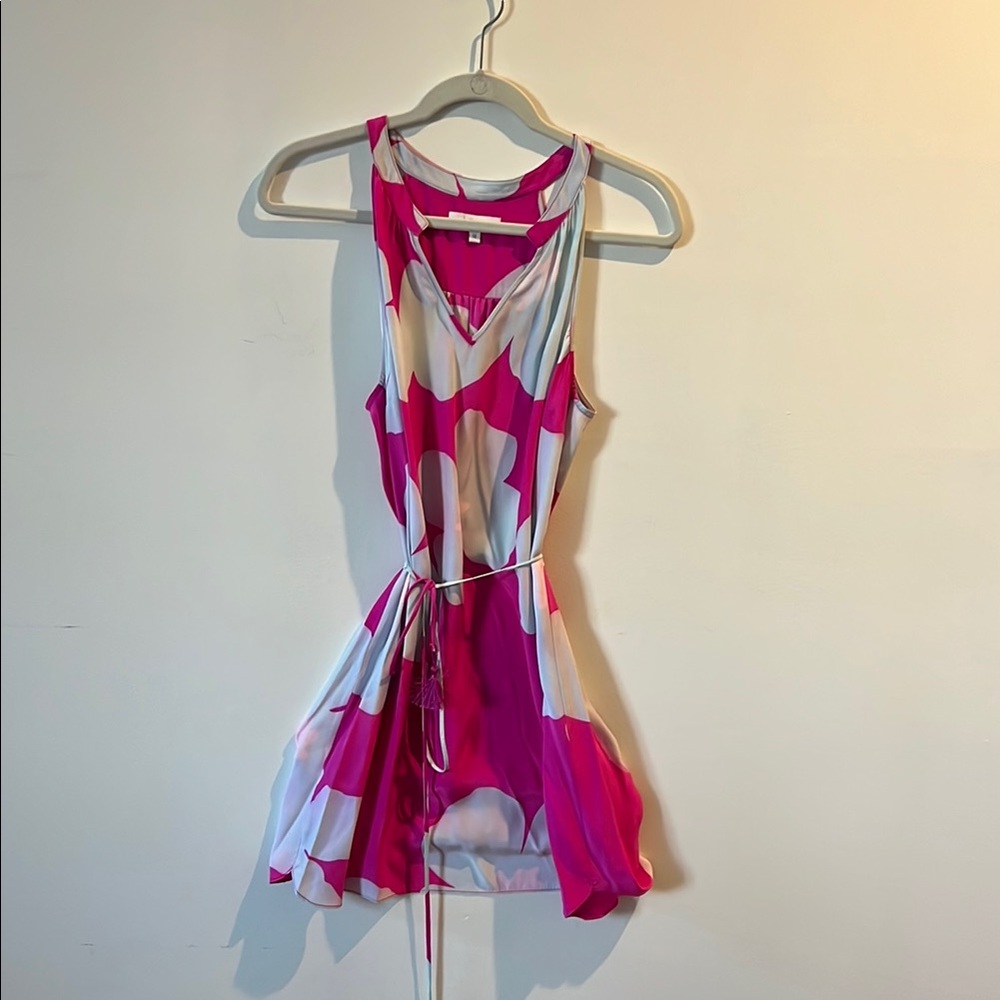 Chic Pink and White Sleeveless silk Dress
